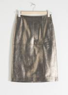 Other Stories Metallic Leather Pencil Skirt - Black