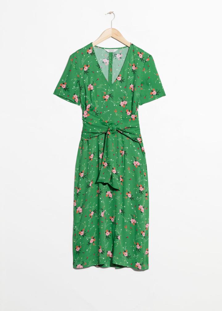 Other Stories Printed Waist Tie Dress - Green