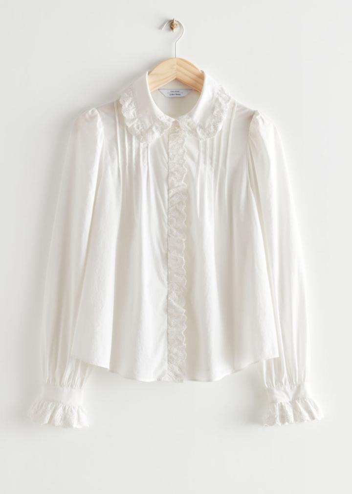 Other Stories Embroidered Scallop Blouse - White