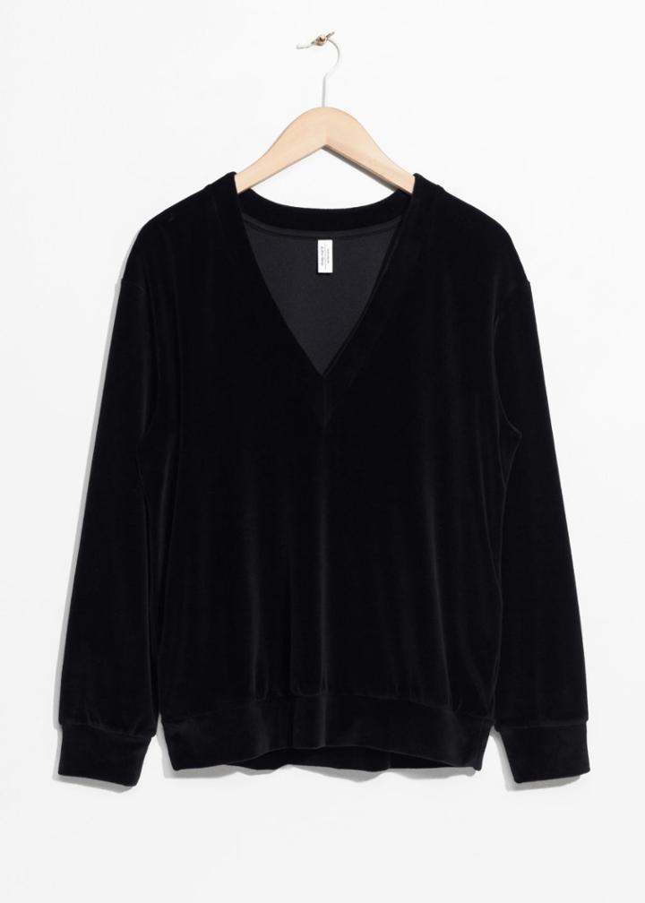 Other Stories V-neck Velour Pullover - Black