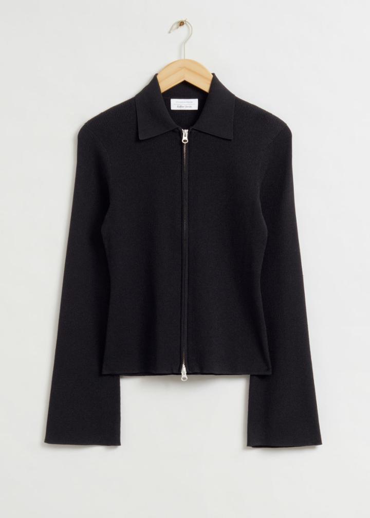 Other Stories Fitted Woven Collared Cardigan - Black