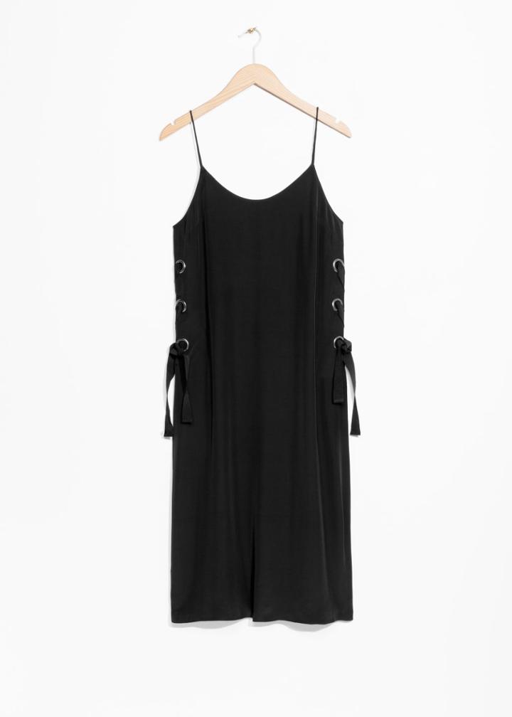 Other Stories Eyelet Lace-up Dress - Black