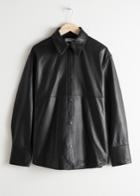 Other Stories Leather Button Down Overshirt - Black