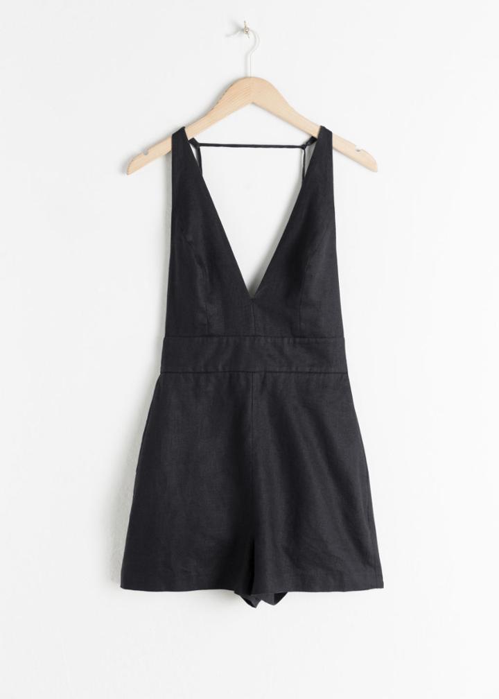 Other Stories Plungling Linen Romper - Black
