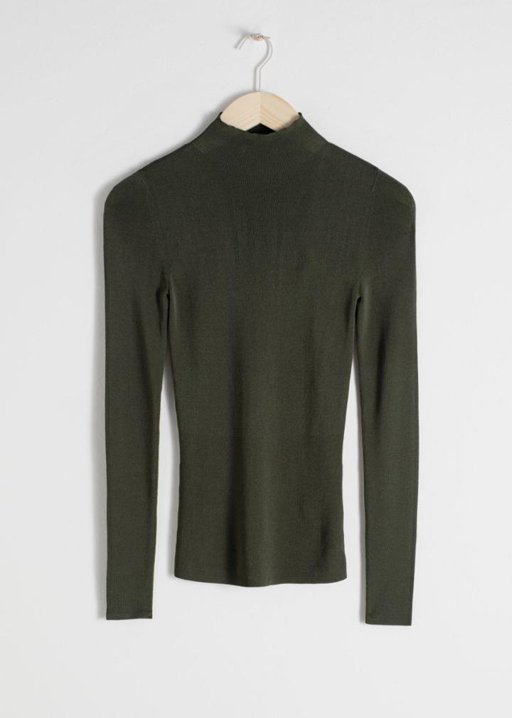 Other Stories Fitted Micro Knit Turtleneck - Green