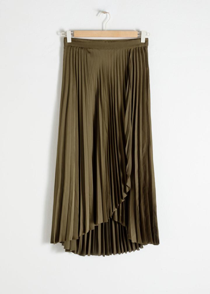 Other Stories Pleated Wrap Midi Skirt - Green