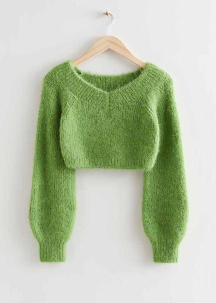 Other Stories Off-shoulder Wool Knit Sweater - Green