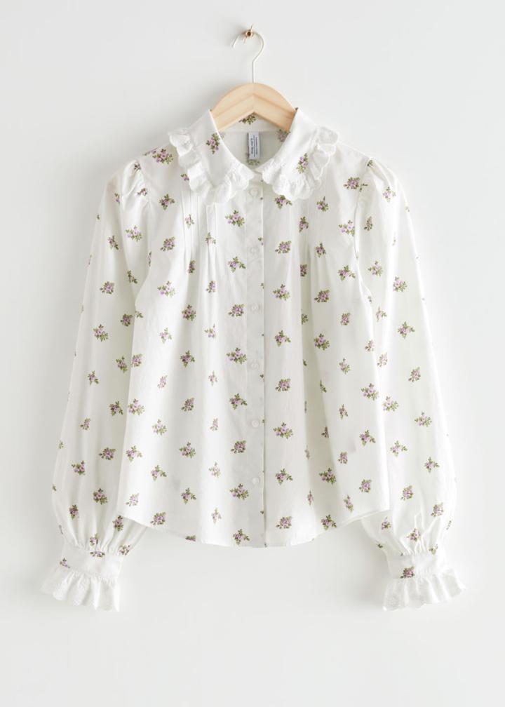 Other Stories Embroidered Scallop Blouse - Green