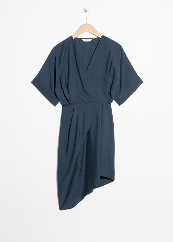 Other Stories Asymmetrical Gathered Wrap Dress - Blue