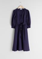 Other Stories Belted Linen Blend Midi Dress - Purple