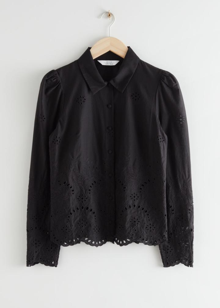Other Stories Broderie Anglaise Blouse - Black