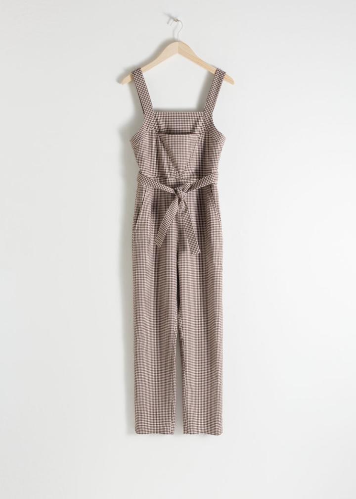Other Stories Belted Gingham Overalls - White
