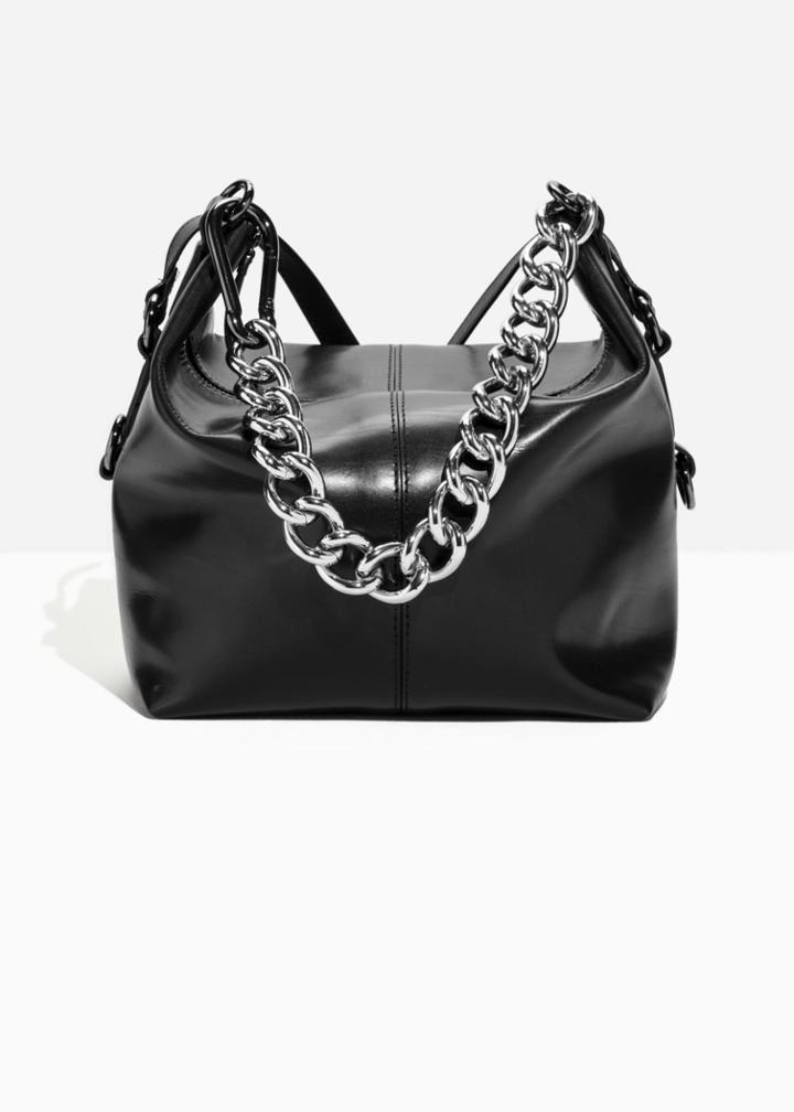 Other Stories Chunky Chain Leather Duffle - Black