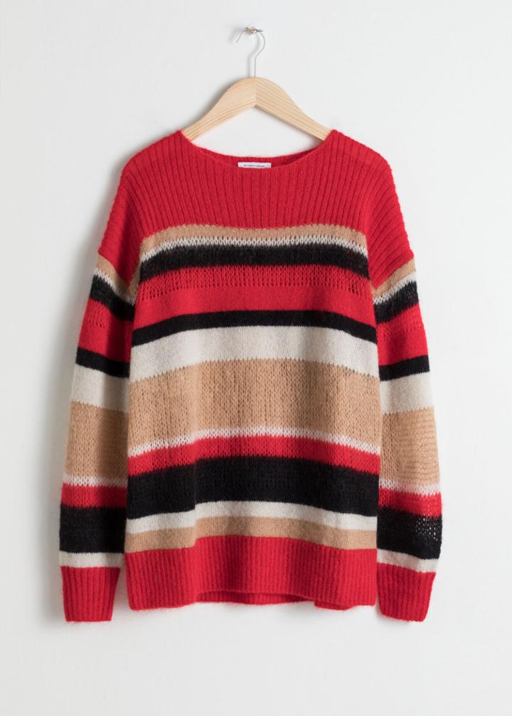 Other Stories Mohair Blend Striped Sweater - Red