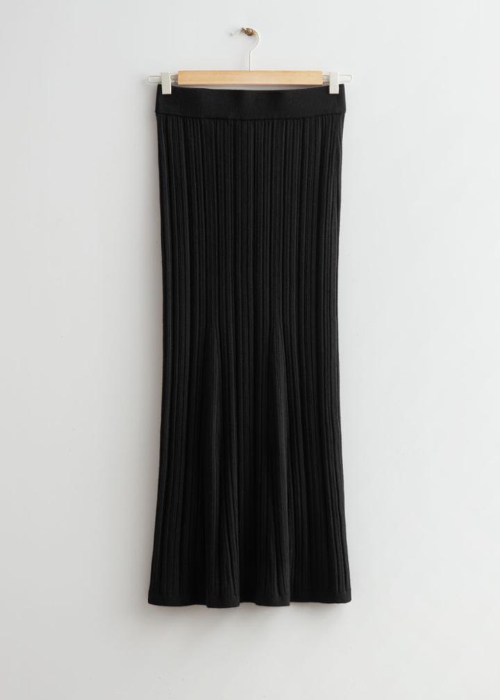 Other Stories Ribbed Midi Skirt - Black
