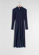 Other Stories Ribbed Cotton Blend Midi Dress - Blue