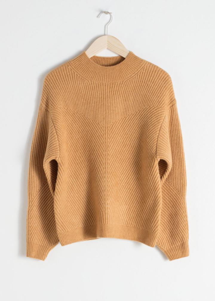 Other Stories Rib Knit Turtleneck - Beige