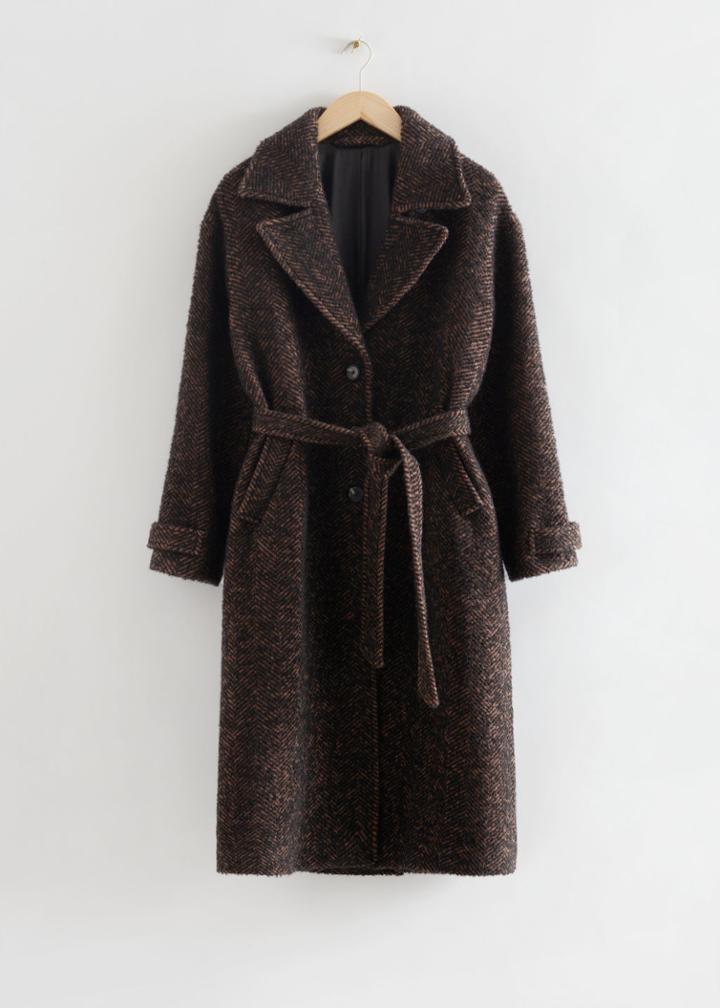 Other Stories Belted Wool Knit Coat - Beige
