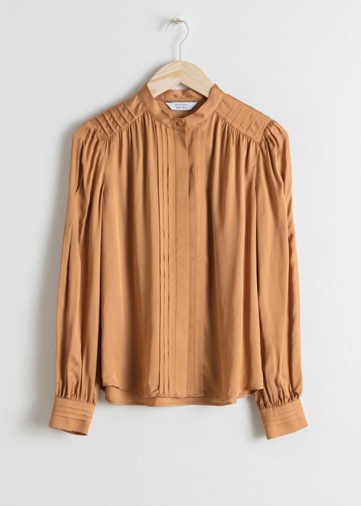 Other Stories Pleated Satin Blouse - Orange
