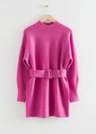 Other Stories Belted Mini Knit Dress - Pink