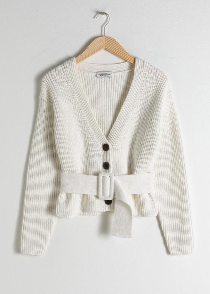 Other Stories Belted V-neck Cotton Cardigan - White