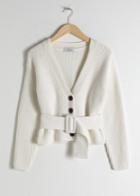Other Stories Belted V-neck Cotton Cardigan - White