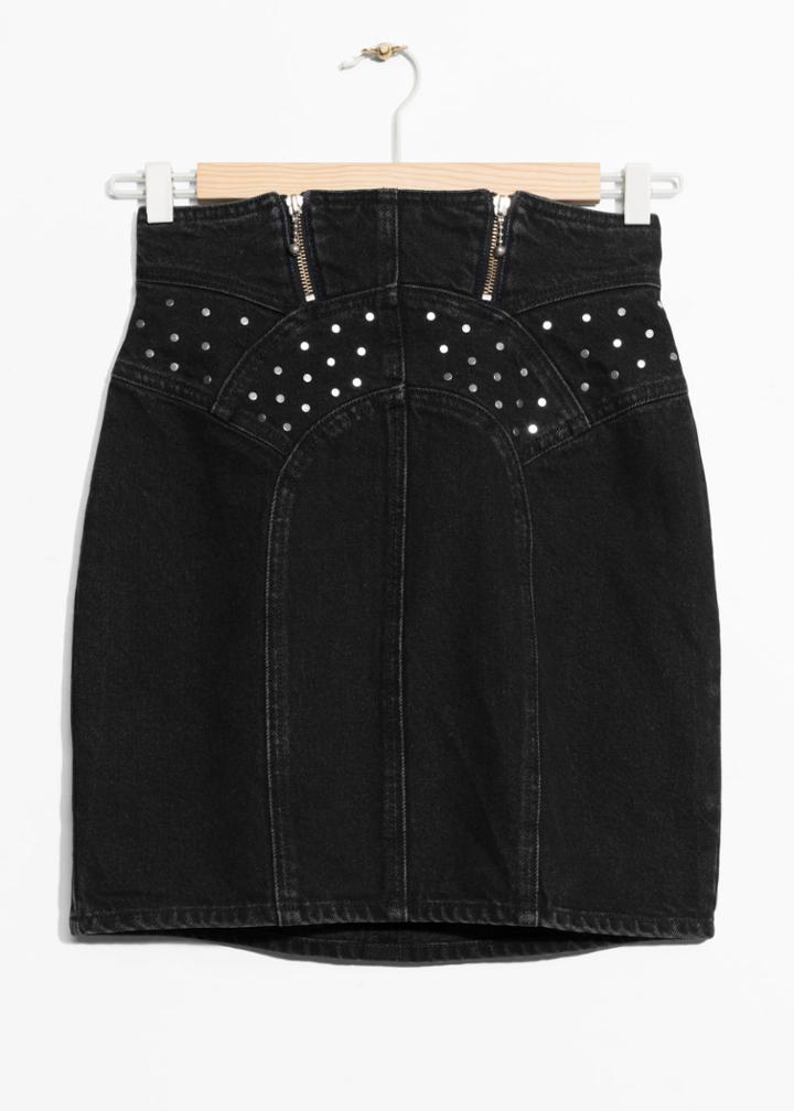 Other Stories Stud Detail Denim Skirt - Black