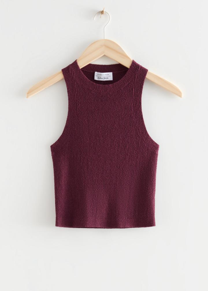 Other Stories Knitted Silk Blend Cropped Tank Top - Red