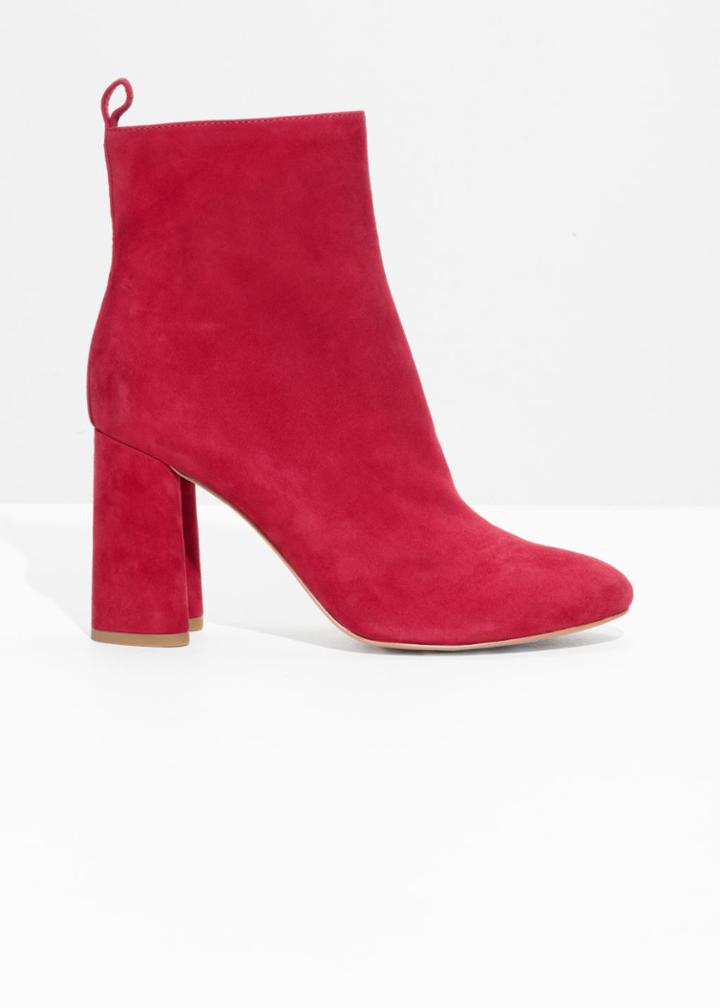 Other Stories Sculpted Heel Suede Boots - Orange