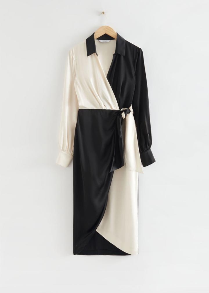 Other Stories Satin Colour Block Shirt Dress - Black