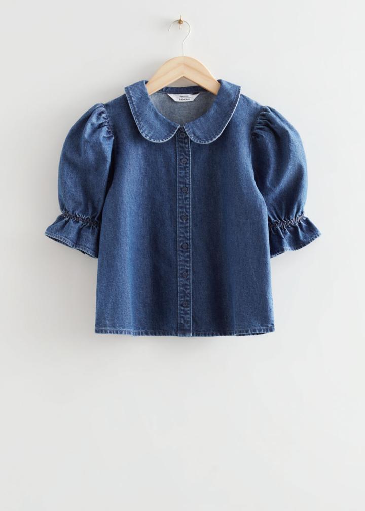 Other Stories Statement Collar Denim Blouse - Blue
