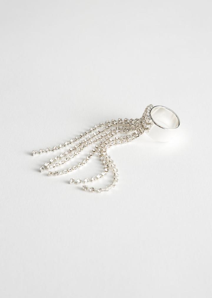 Other Stories Rhinestone Fringe Ring - White