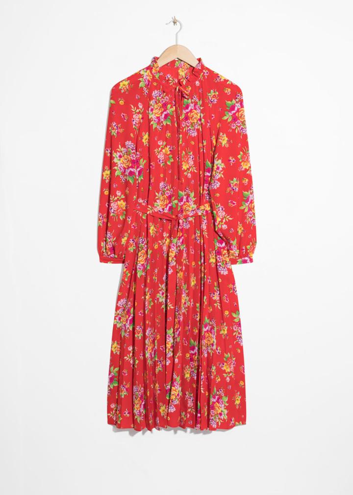 Other Stories Floral Pleated Midi Dress - Red