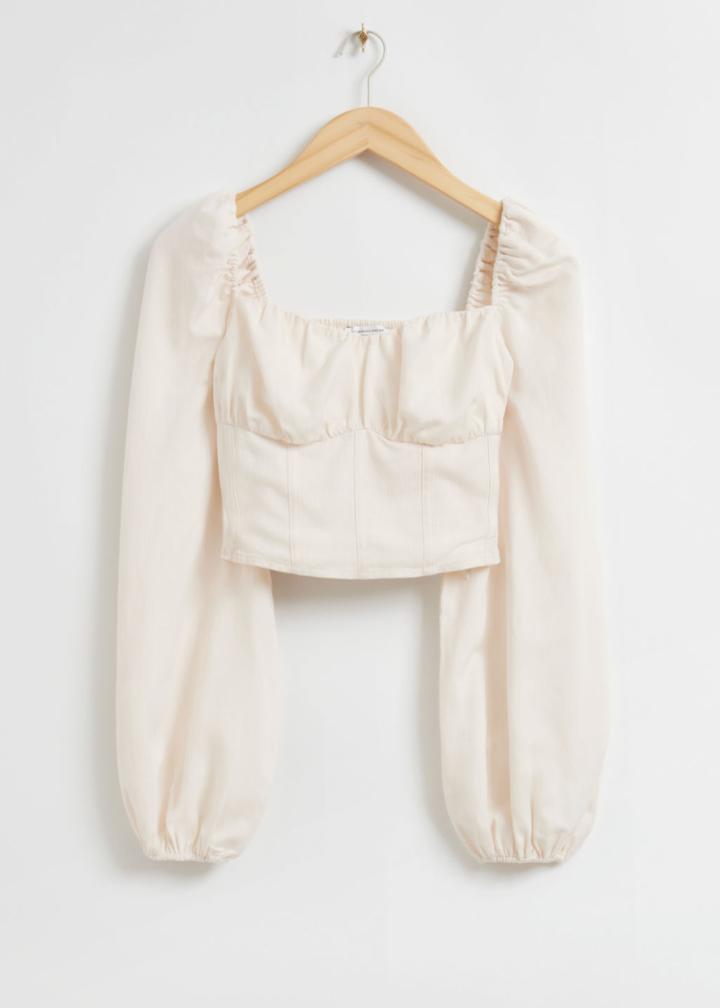 Other Stories Fitted Smocked Back Corset Blouse - White