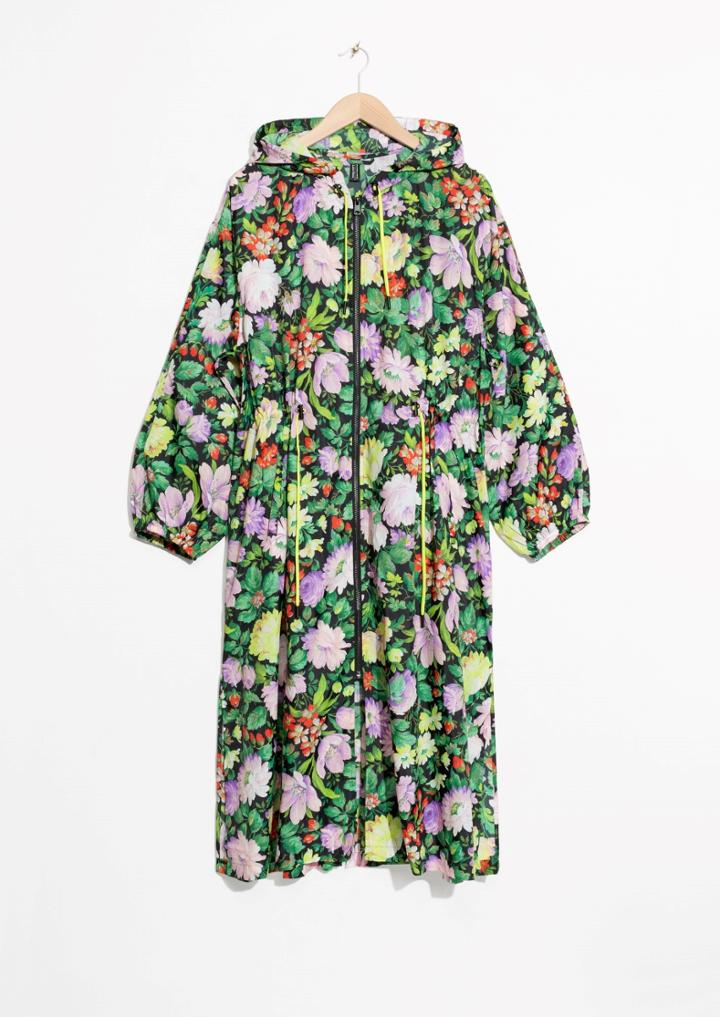 Other Stories Wild Flowers Print Long Coat With Hood