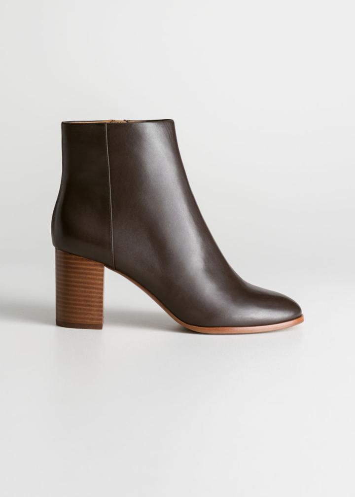 Other Stories O-ring Zipper Leather Ankle Boots - Brown