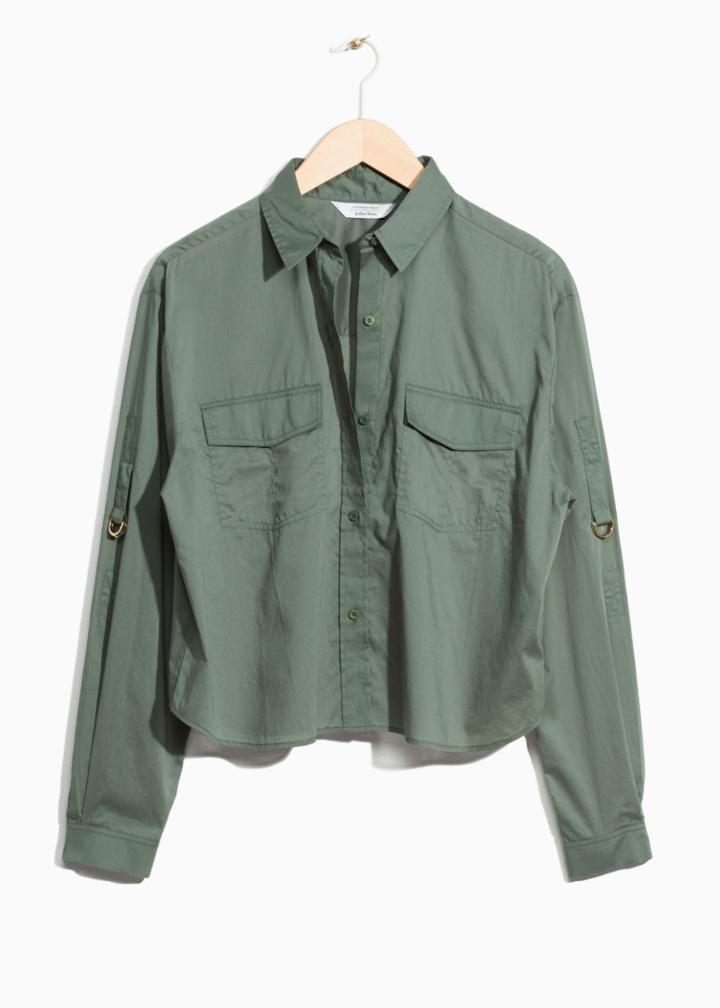 Other Stories Roll-up Sleeve Button Down Shirt - Green