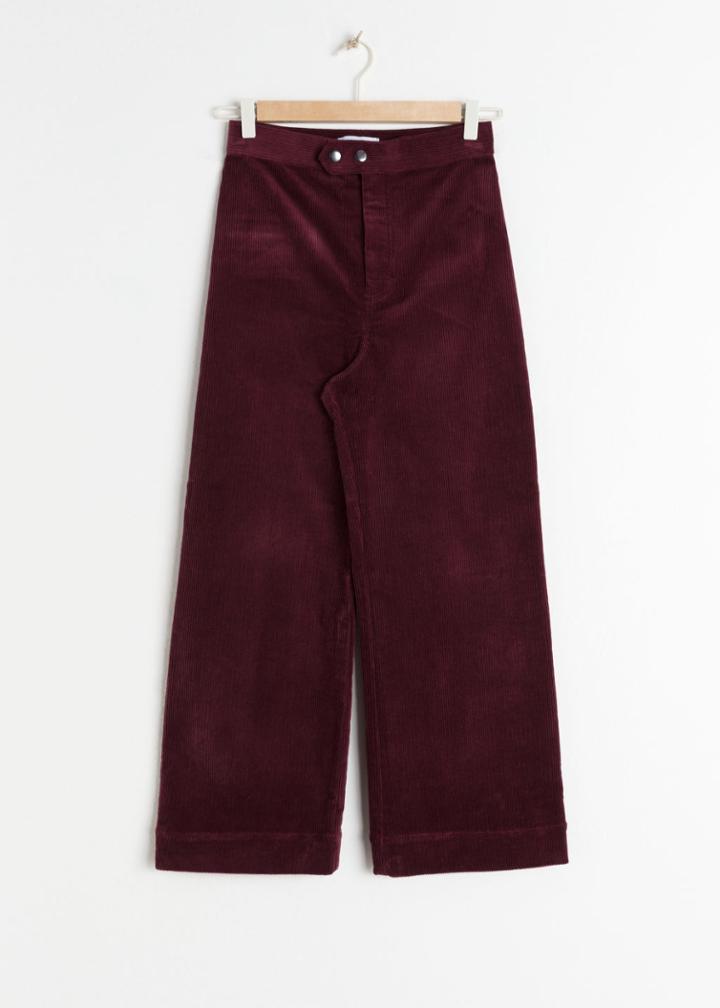 Other Stories Duo Snap Button Corduroy Culottes - Red