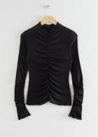 Other Stories Ruched Flared Sleeve Top - Black