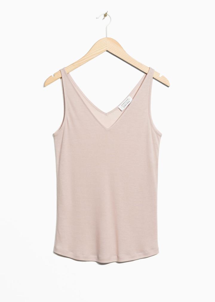 Other Stories Ribbed V-neck Top - Beige