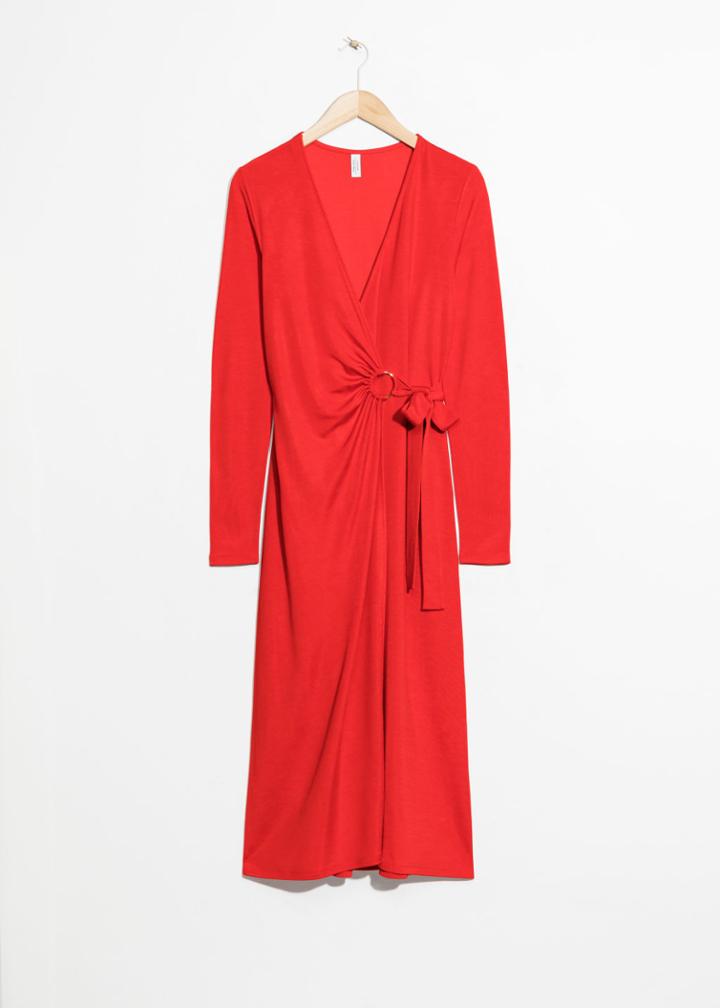 Other Stories O-ring Belted Midi Dress - Red