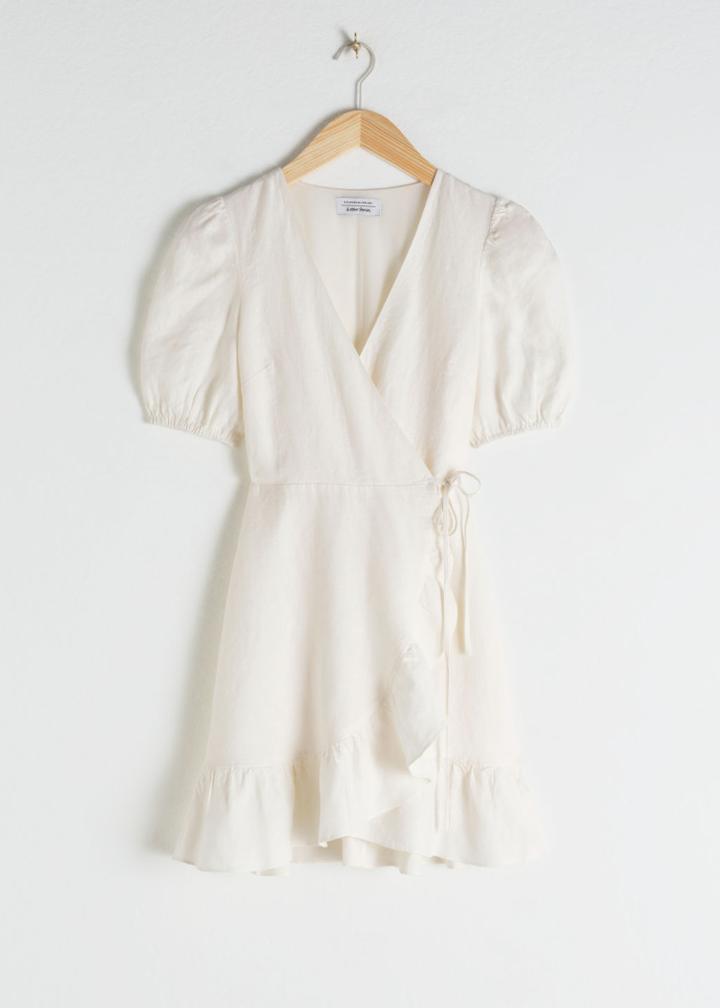 Other Stories Puff Sleeve Wrap Mini Dress - White