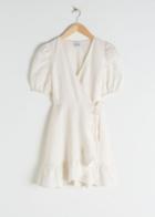 Other Stories Puff Sleeve Wrap Mini Dress - White
