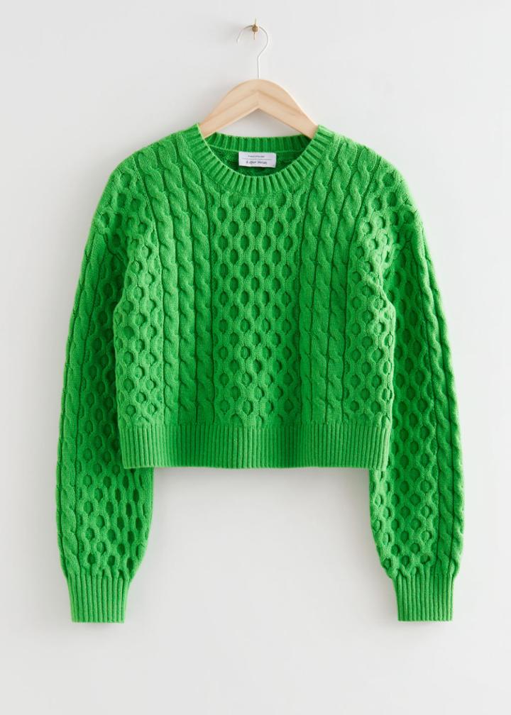Other Stories Relaxed Cable Knit Sweater - Green
