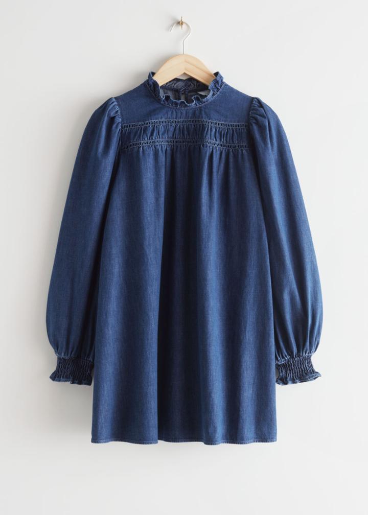 Other Stories Voluminous Denim Mini Dress - Blue