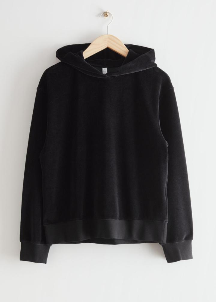 Other Stories Velour Hoodie - Black