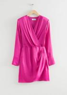 Other Stories Pleated Faux Wrap Dress - Pink