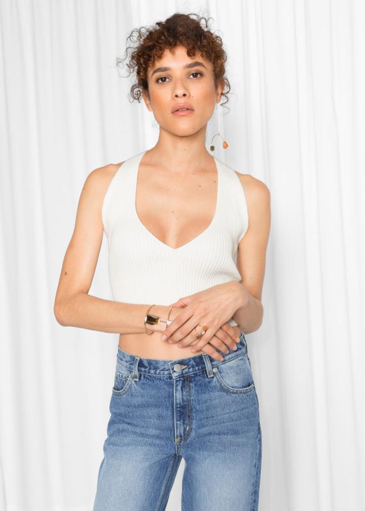 Other Stories Ribbed Cross Back Top - White