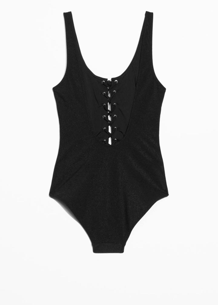 Other Stories Lace-up Swimsuit - Black