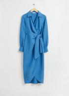 Other Stories Collared Wrap Midi Dress - Blue
